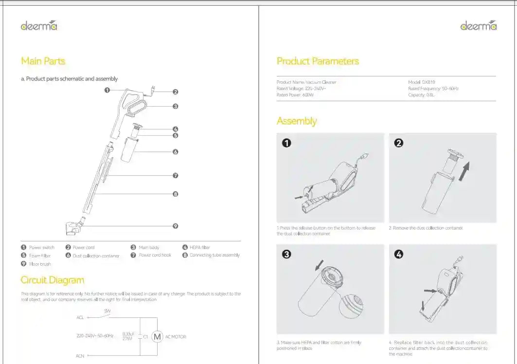 Deerma DX810 Portable 2-In-1 Handheld Vacuum Cleaner With HEPA Filter 16000Pa Strong Suction Power Blanket Dust Three-Layer Filtration 0.8 Liters Dust Capacity | 600W Power Stainless Steel Duct - Blue - Safqqa Egypt