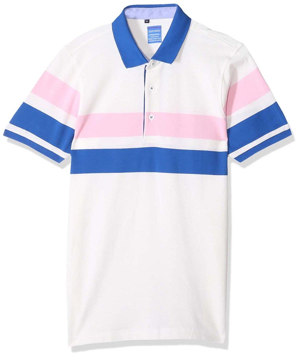 تيشيرت بولو رجالي من القطن بياقة بلون متباين وتفاصيل مخططة – أناقة كاجوال راقية