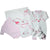 Papillon Cotton Set 7 Pieces Embroidered Bear and Letter (2 Bodysuit-Blanket-Bib-Hat-Socks and Gloves) for Girls--New Born