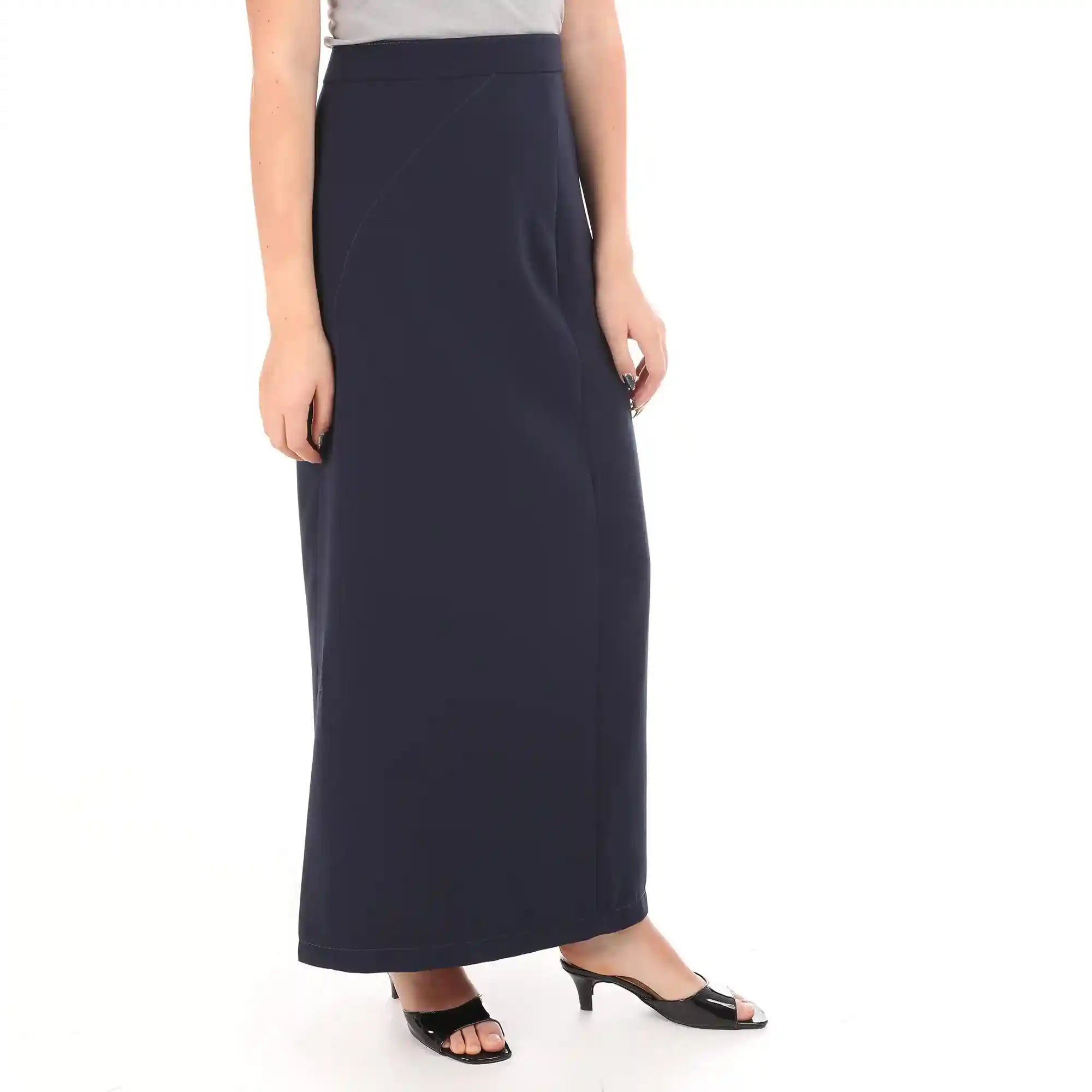 esla_Classic Design Solid Maxi Skirt_Dark Blue - Safqqa Egypt