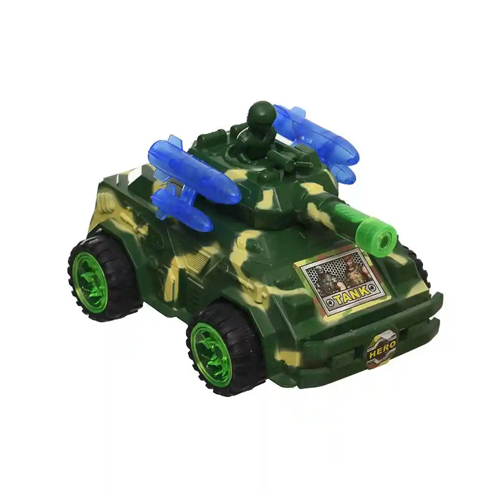Plastic bump and go armed tank with light and sound system for boys - multi color