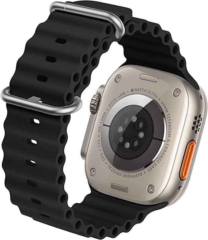 Mobilic black bll ppMobilic Silicone Wavy Strap Compatible With Apple Watch Series 8 | 8 Ultra | 7 | 6 | 5 | 4 | 3 | Se, 49/45/44/42 mm - Safqqa Egypt