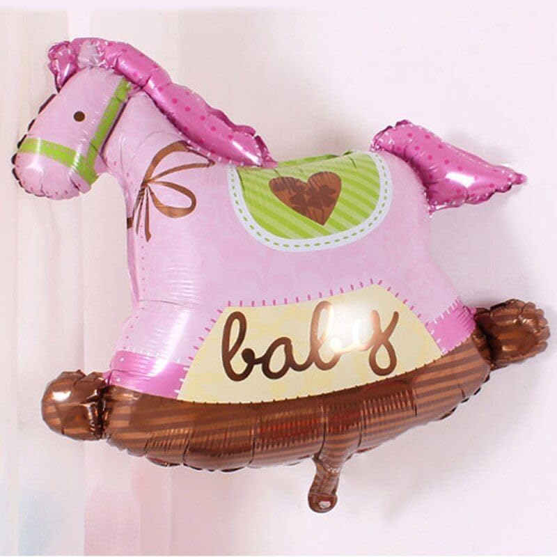 بالونات فويل كبيرة على شكل حصان عليها كلمة بيبي يمكن ملؤها بالهواء أو الهيليوم تتضمن ماصة مصنوعة خصيصا لحفلات استقبال المولود - متعددة الألوان