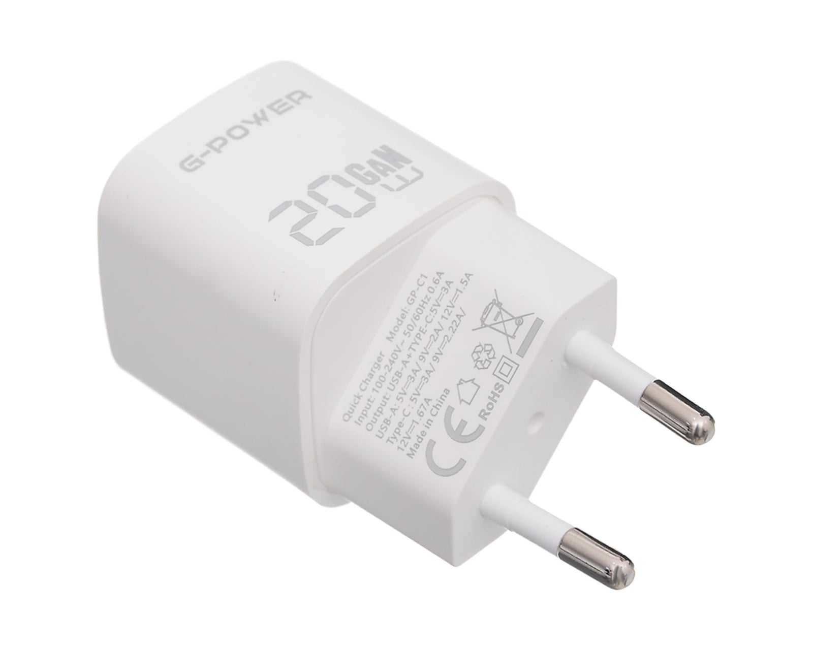 G-Power GP-C1 20W Dual USB Charger (USB-A and Usb-C) Qualcomm Quick Charge 3.0 Compatible with iPhone 14/14 Plus/14 Pro/14 Pro Max/13, Galaxy, Pixel 4/3, iPad/iPad - White