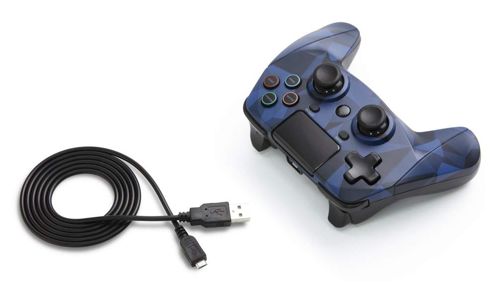 وحدة تحكم سلكية لاسلكية سنيك بايت للـ PS4 – خالية من التأخير، مدخل صوت 3.5 مم، مستشعرات حركة، اهتزاز مزدوج، 6 محاور، تصميم مريح، وظائف قابلة للبرمجة – تمويه أزرق