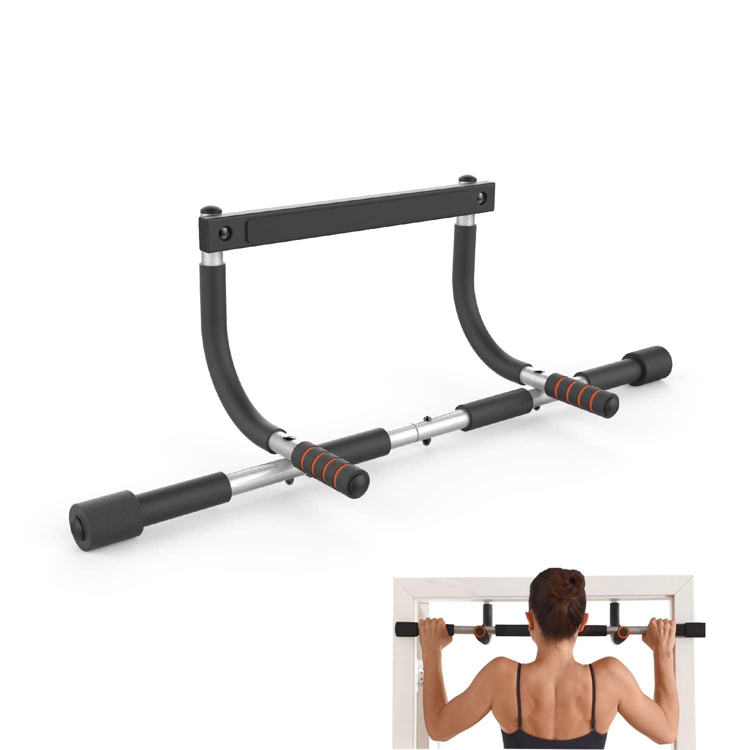 Doorway Pull Up Bar with Ergonomic Grip, Exercise Equipment Body Gym System No Screws Trainer, Multi-Grip Chin Up Bar & Exercise Bar & Home Workout black