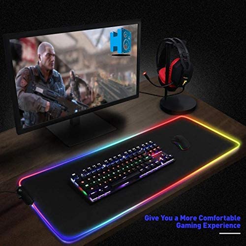 قاعدة ماوس ألعاب مزودة بضوء LED متعدد الألوان بفضاء لوني ار جي بي مقاس 80×30 سم، مناسبة للماوس ولوحة المفاتيح، أسود