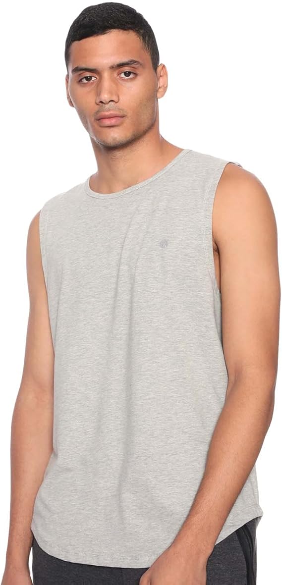 34 by Amr Diab Men's Cotton Round-Neck Chest-Logo Muscle Tee