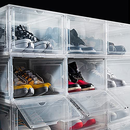 Shoe Box 4 Pack - Side Open with Magnetic door, Transparent, Plastic Storage (4 Open, Clear)