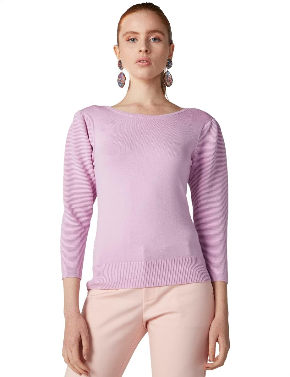 Elle Ribbed Long SLeeves Scoop Neck Blouse for Women