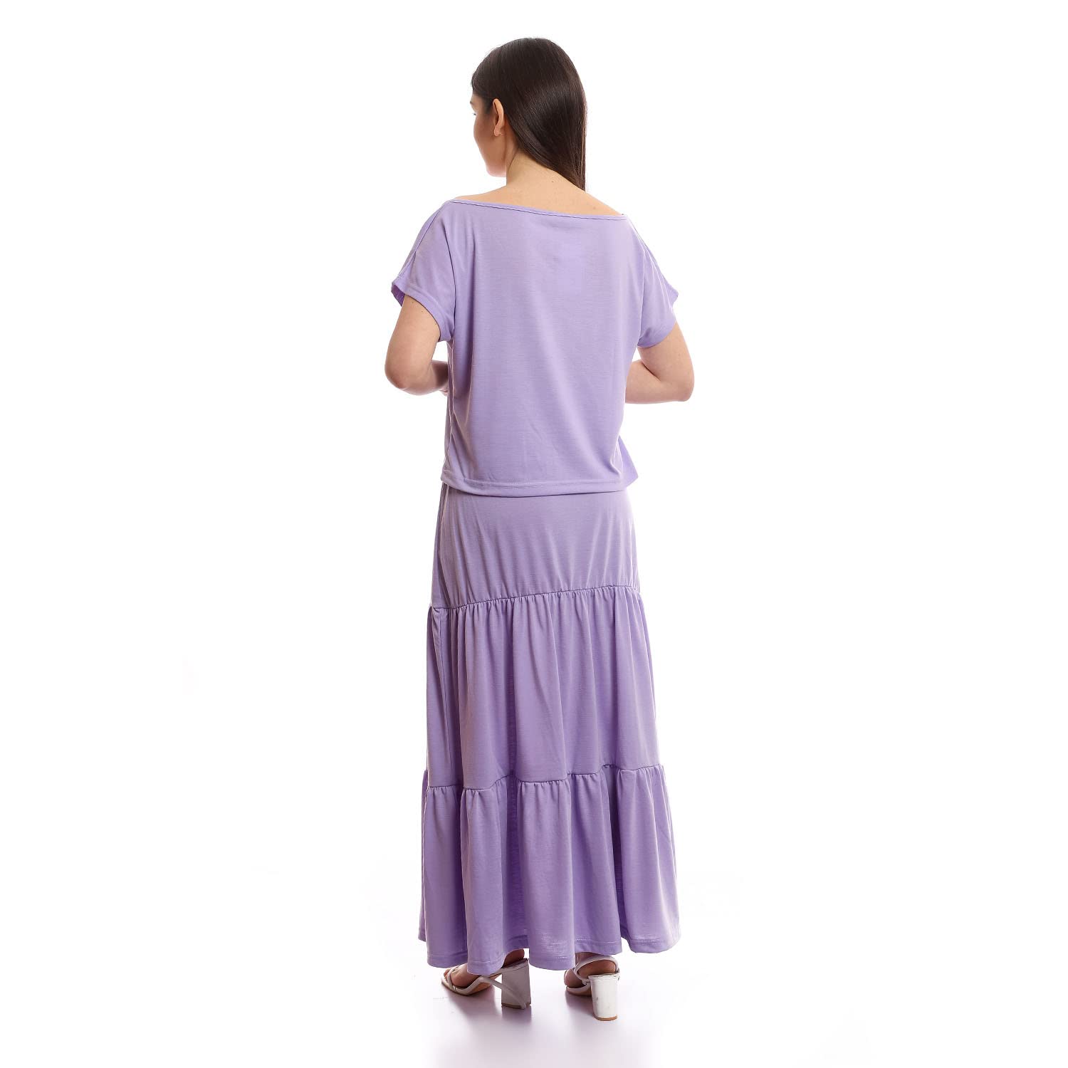 offcliff Women Tiered Skirt & Cropped Tee Solid Set
