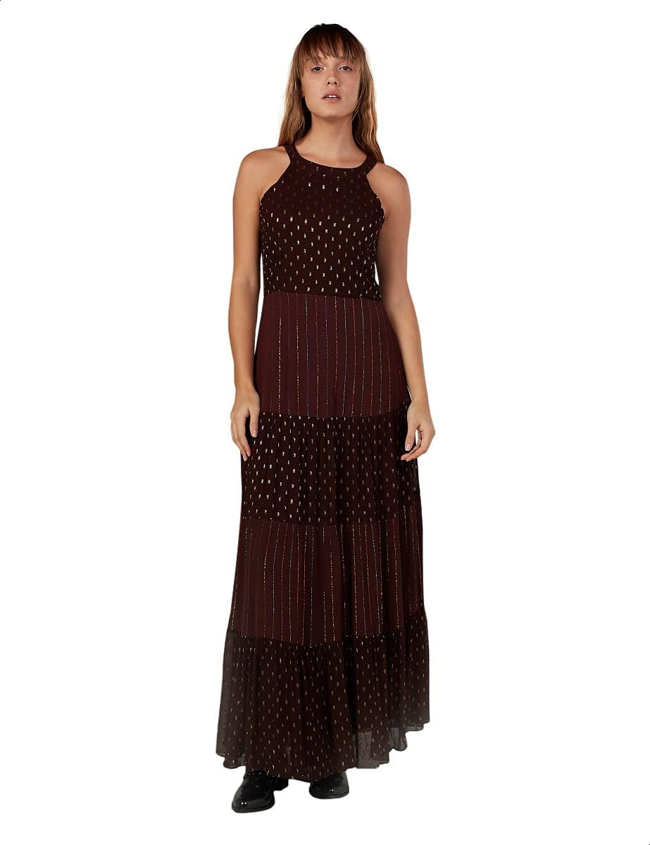 Splash Patterned Sleeveless Round Neck Maxi Dress for Women, - Safqqa