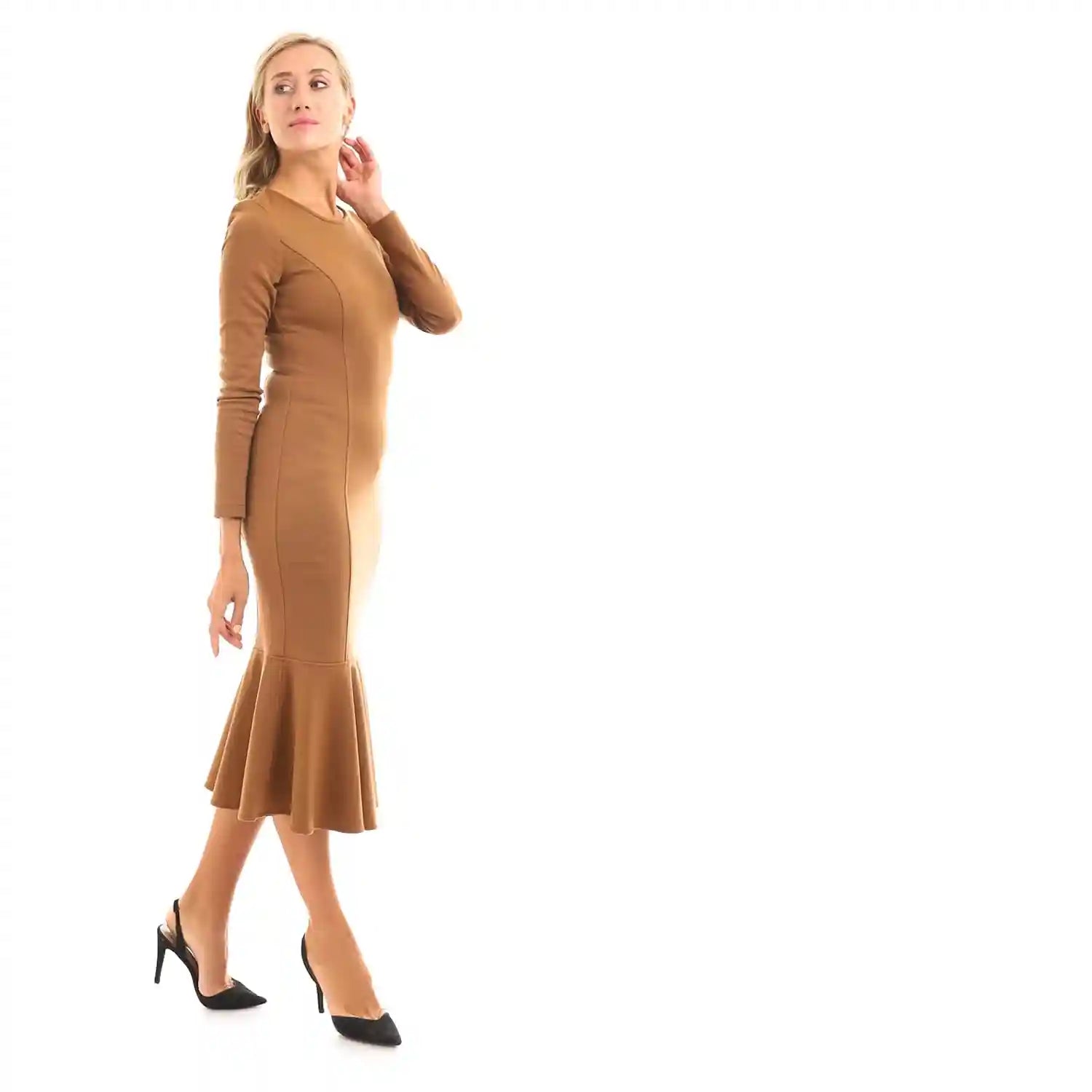 ESLA Long-sleeved Dress Dark Beige - Safqqa Egypt