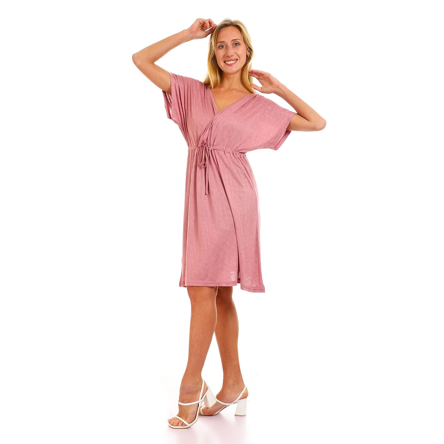 JAMILA Women Deep V neck Dress With Waist Drawstring DRESS