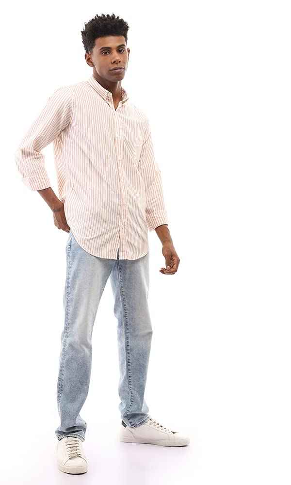 Ravin mens Ravin 95001 Bi-Tone Candy Stripes Elegant Shirt - White & Light Orange Shirt
