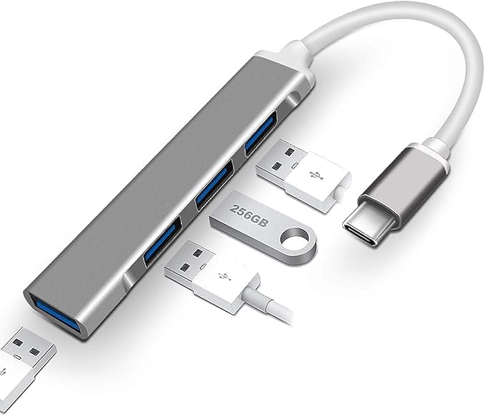 موزع USB نوع سي بتصميم محمول 4 في 1 مصنوع من الالومنيوم مزود بمنفذ 3.0 للاب توب والاجهزة الاخرى usb2.0 