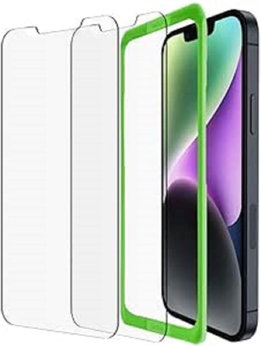 حماية شاشة زجاجية مقواة من Belkin (عبوة من 2) – متوافقة مع iPhone 14 Plus / 13 Pro Max، صلابة 9H، تركيب سهل وخالٍ من الفقاعات