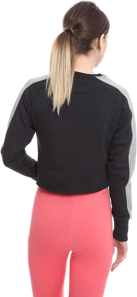 Side Stripe Ribbed Trims Crew Neck Cropped Sweatshirt for Women