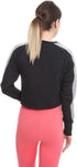 Side Stripe Ribbed Trims Crew Neck Cropped Sweatshirt for Women