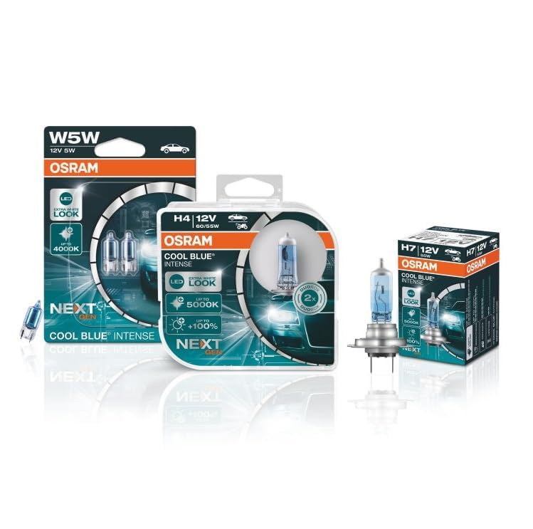 OSRAM BLUE INTENSE HB3, +100% more brightness, up to 5,000K, halogen headlight lamp, LED look, Duo box (2 lamps)