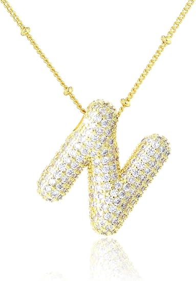 Boolygo Bubble Letter N Necklace Gold Plated Initial Pendant