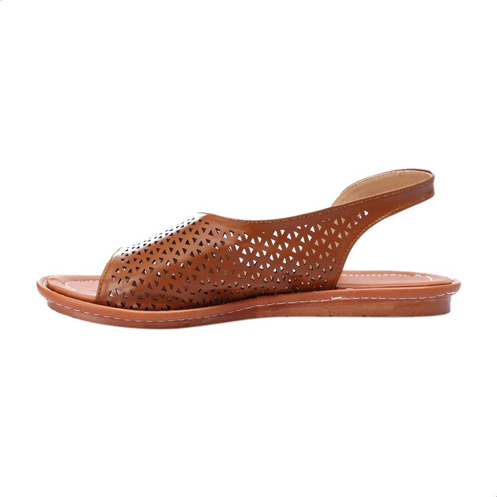 Grinta Faux Leather Open-Toe Geometric Laser Cut Flat D'orsay Sandals For Women