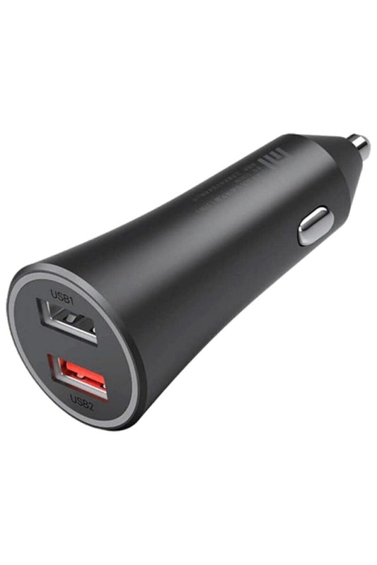 شاحن سيارة سريع USB مزدوج المنفذ من شاومي مي 37 واط، منفذ واحد مع شحن فلاش سريع 27 واط كحد أدنى - أسود - به خدوش