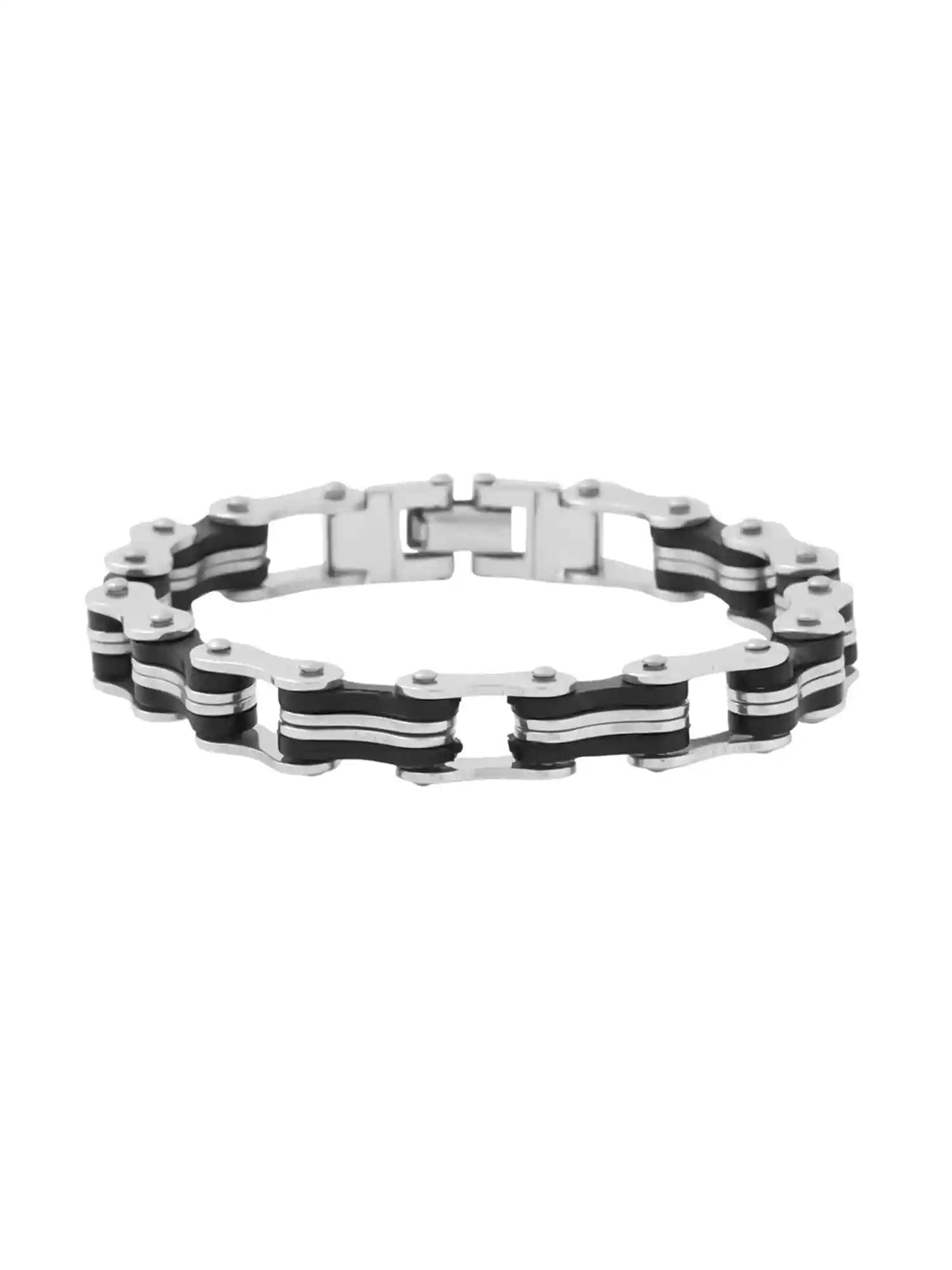 Yellow Chimes Men's Silver-Black Bicycle Chain Bracelet – Durable and Stylish for Men and Boys - Safqqa Egypt