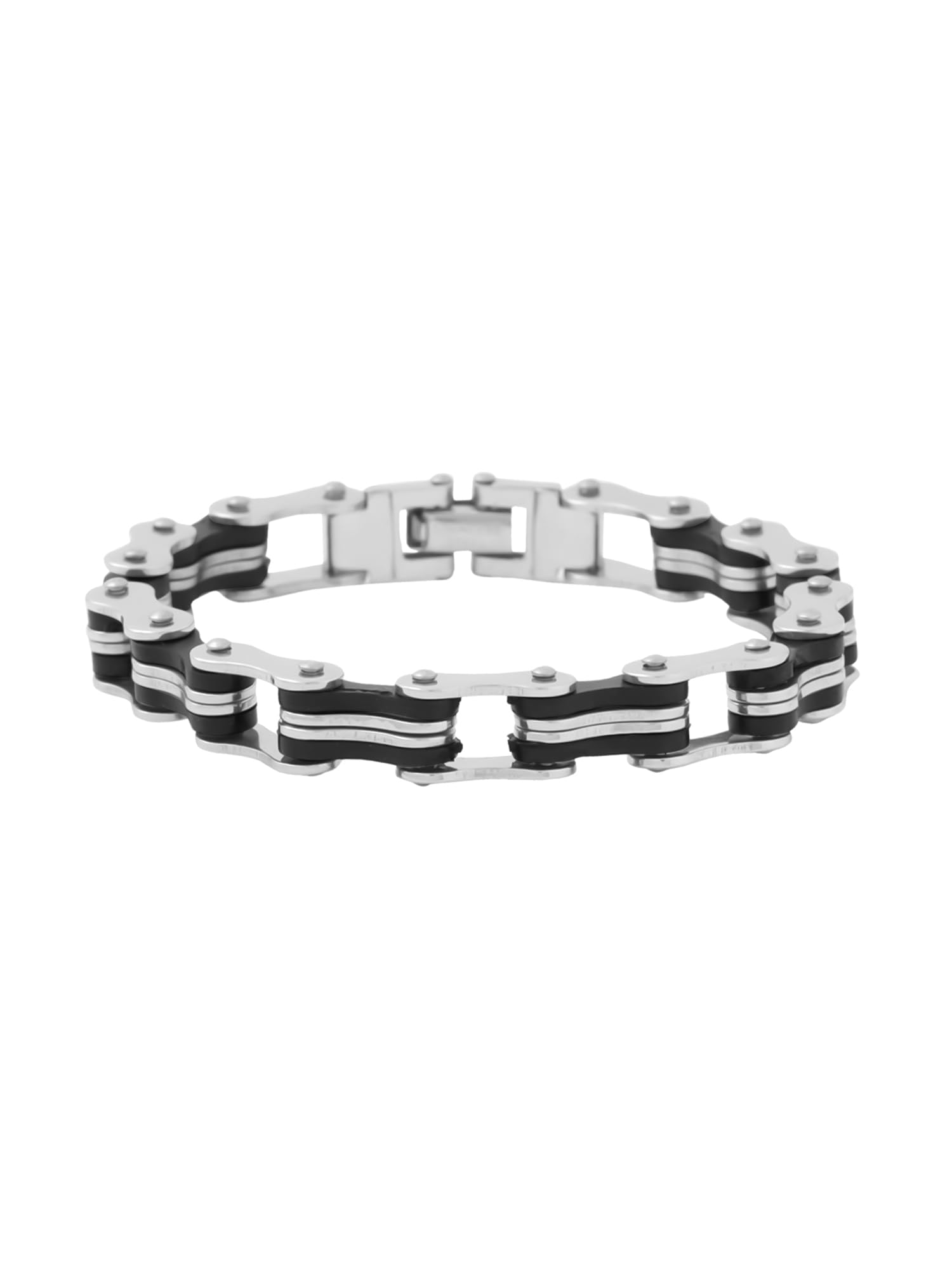 YELLOW CHIMES Bicycle Chain Style Mark Highly Durable Silver-Black Bracelet for Men and Boys