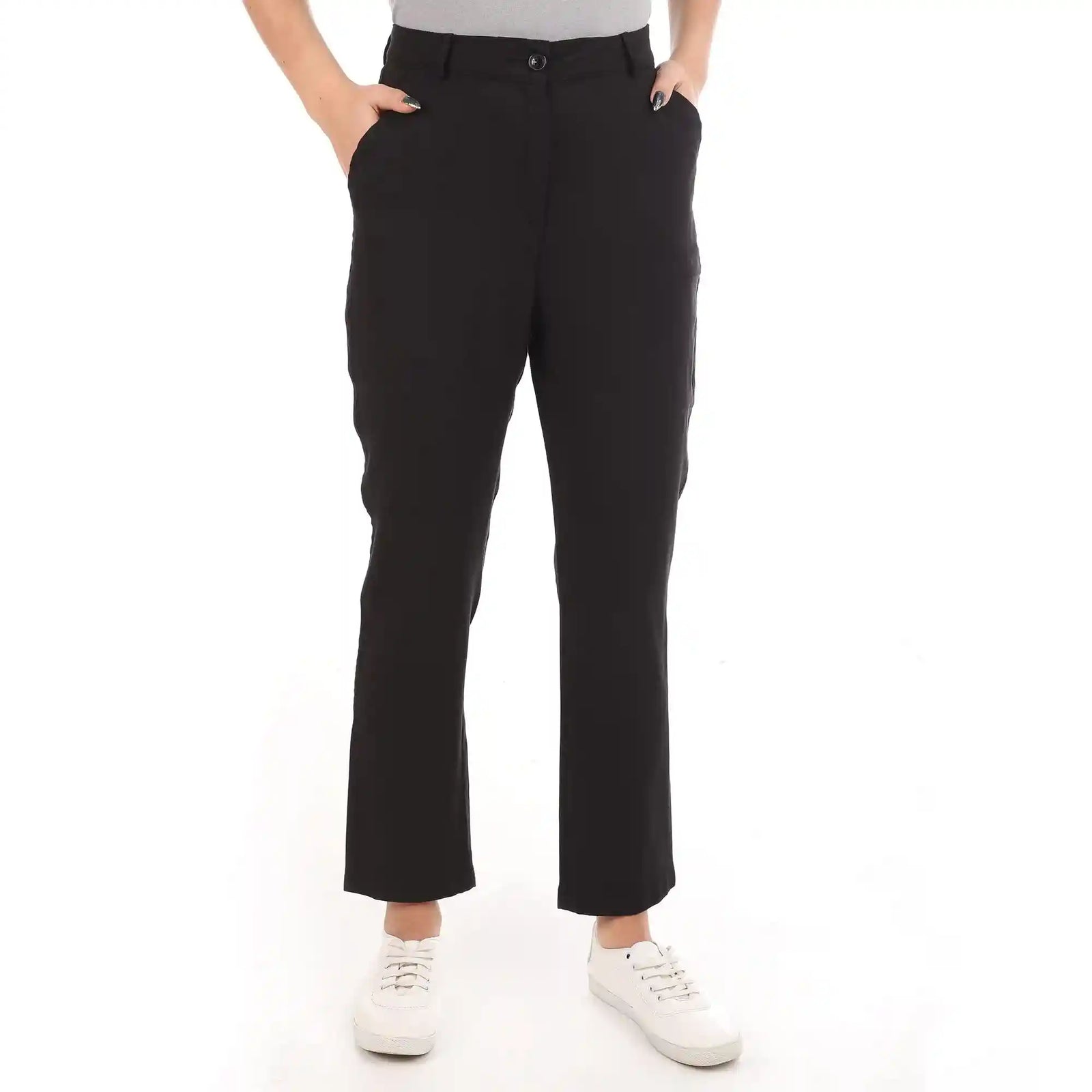 esla_Ribbed Velvet Regular Leg Pants_Black_size 42 - Safqqa Egypt