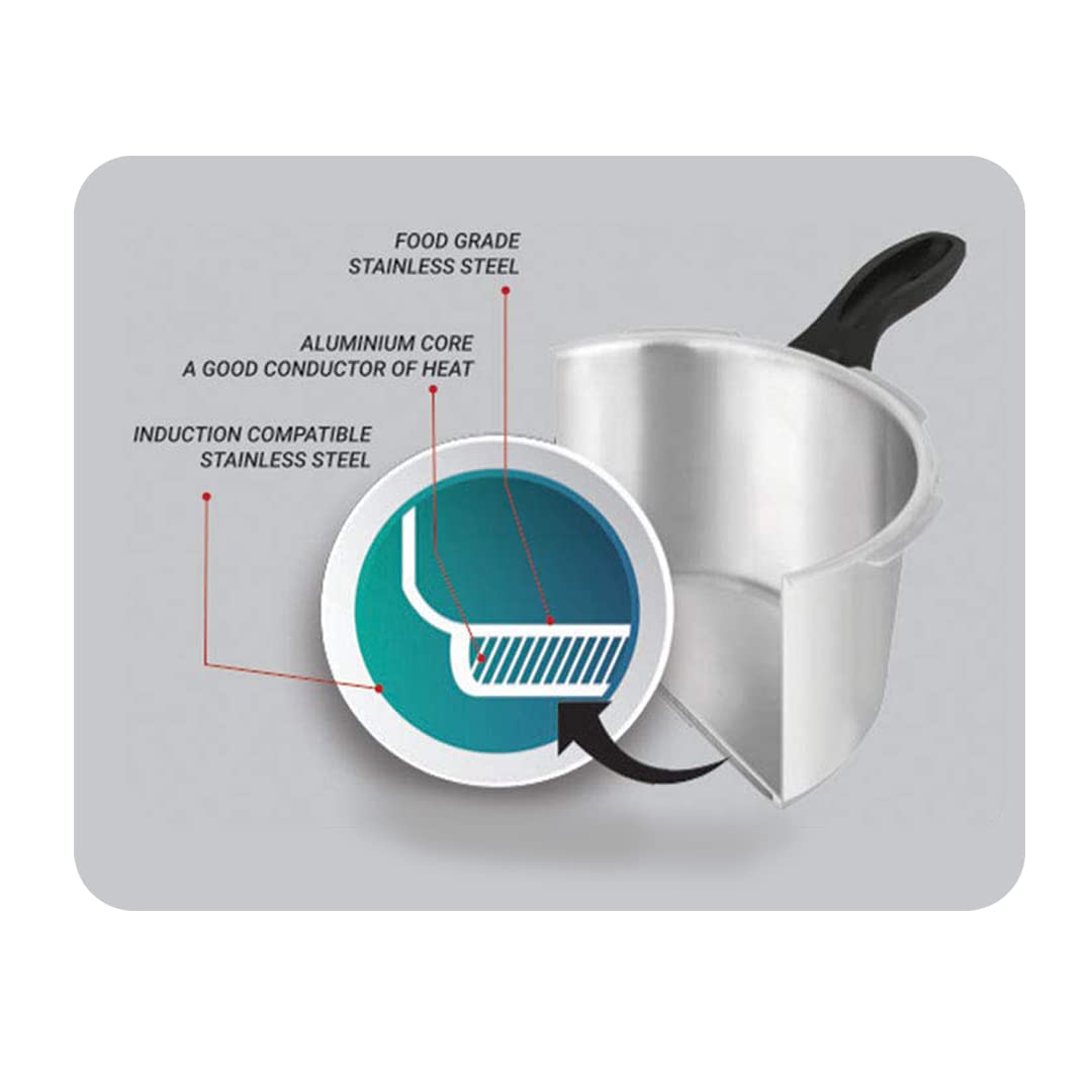 Pigeon By Stovekraft Special Stainless Steel Pressure Cooker with Outer Lid Induction and Gas Stove Compatible 2 3, 5 Litre Capacity for Healthy Cooking (Silver)-Damage Box- Have Scratches