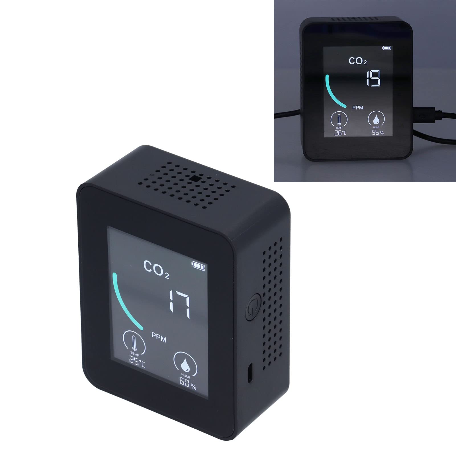 Air Quality Dector,2CO1T LCD CO2 Detector Digital Temperature and Humidity Detector with Alarm Portable and Real Time Monitoring for Family and Office