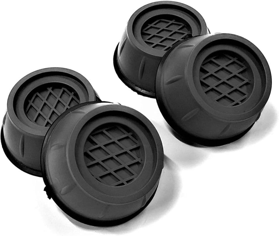 مجموعة قواعد الغسالة من جينيريك رنا ستور (4 قطع – باللون الأسود). تحتوي هذه المجموعة العملية على أربع قواعد متينة مصممة لتقليل الاهتزاز والضوضاء والحركة أثناء دورات الغسيل والعصر