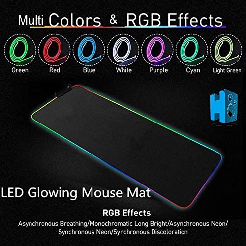 قاعدة ماوس ألعاب مزودة بضوء LED متعدد الألوان بفضاء لوني ار جي بي مقاس 80×30 سم، مناسبة للماوس ولوحة المفاتيح، أسود