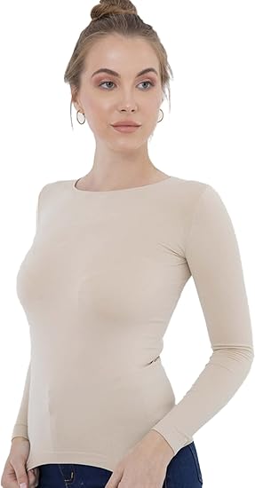 CARINA Women's Long Sleeve Microfiber Top - Beige