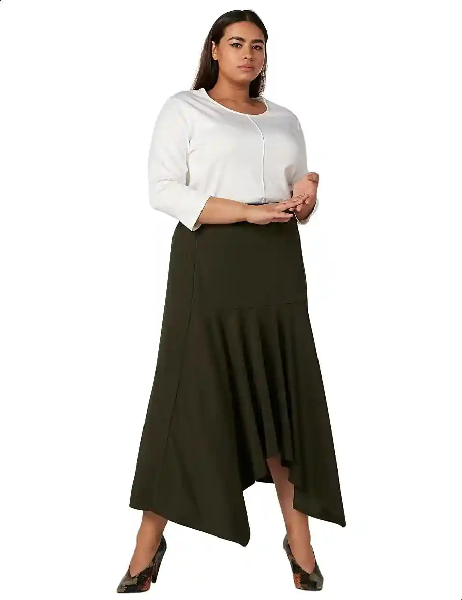 Splash Asymmetric-Hem Solid Midi Skirt for Women - Safqqa Egypt