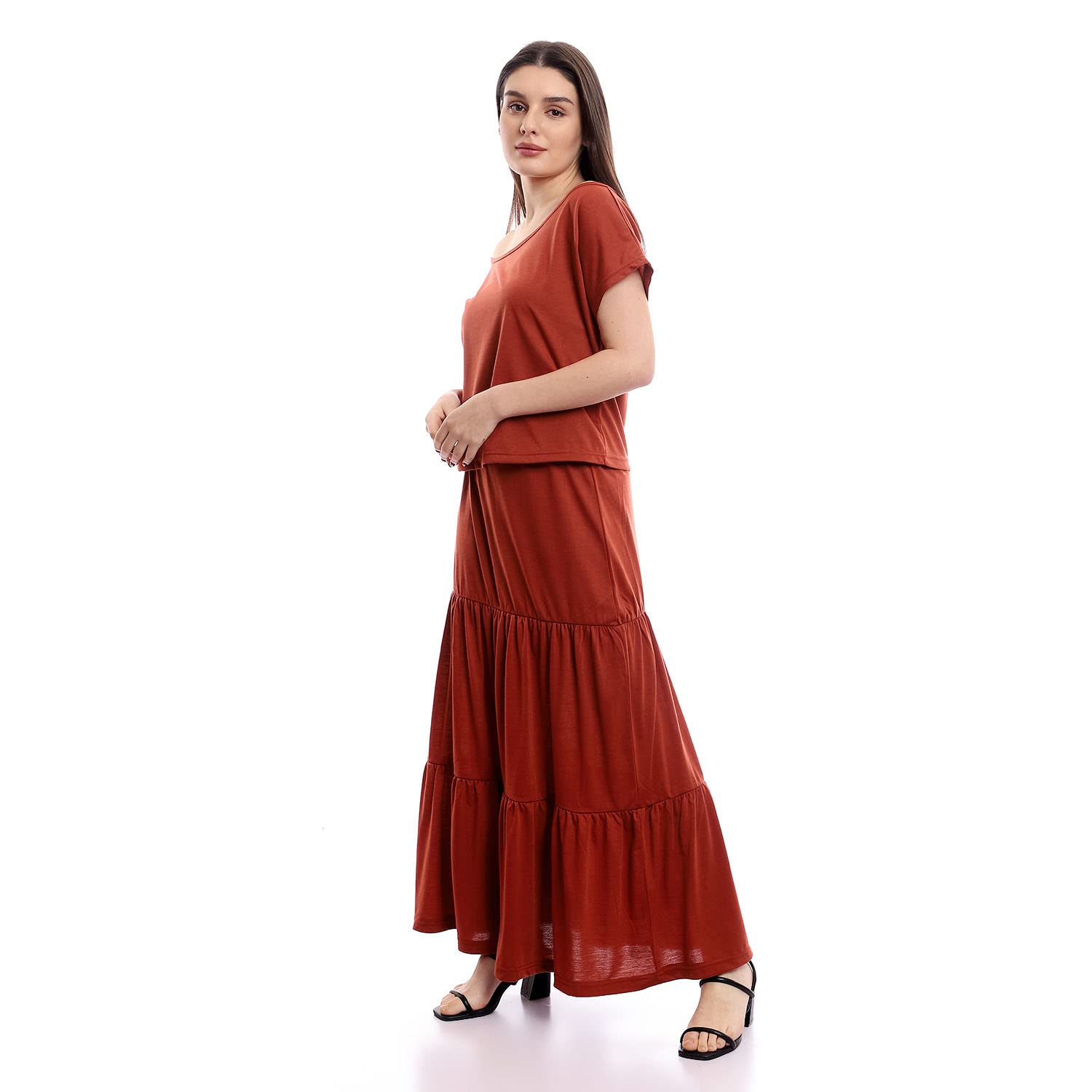 offcliff Women Tiered Skirt & Cropped Tee Solid Set