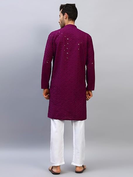 طقم بيجامة رجالي من ماركة Styleville.in بتطريز شيكانكاري قطن