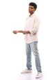 Ravin mens Ravin 95001 Bi-Tone Candy Stripes Elegant Shirt - White & Light Orange Shirt