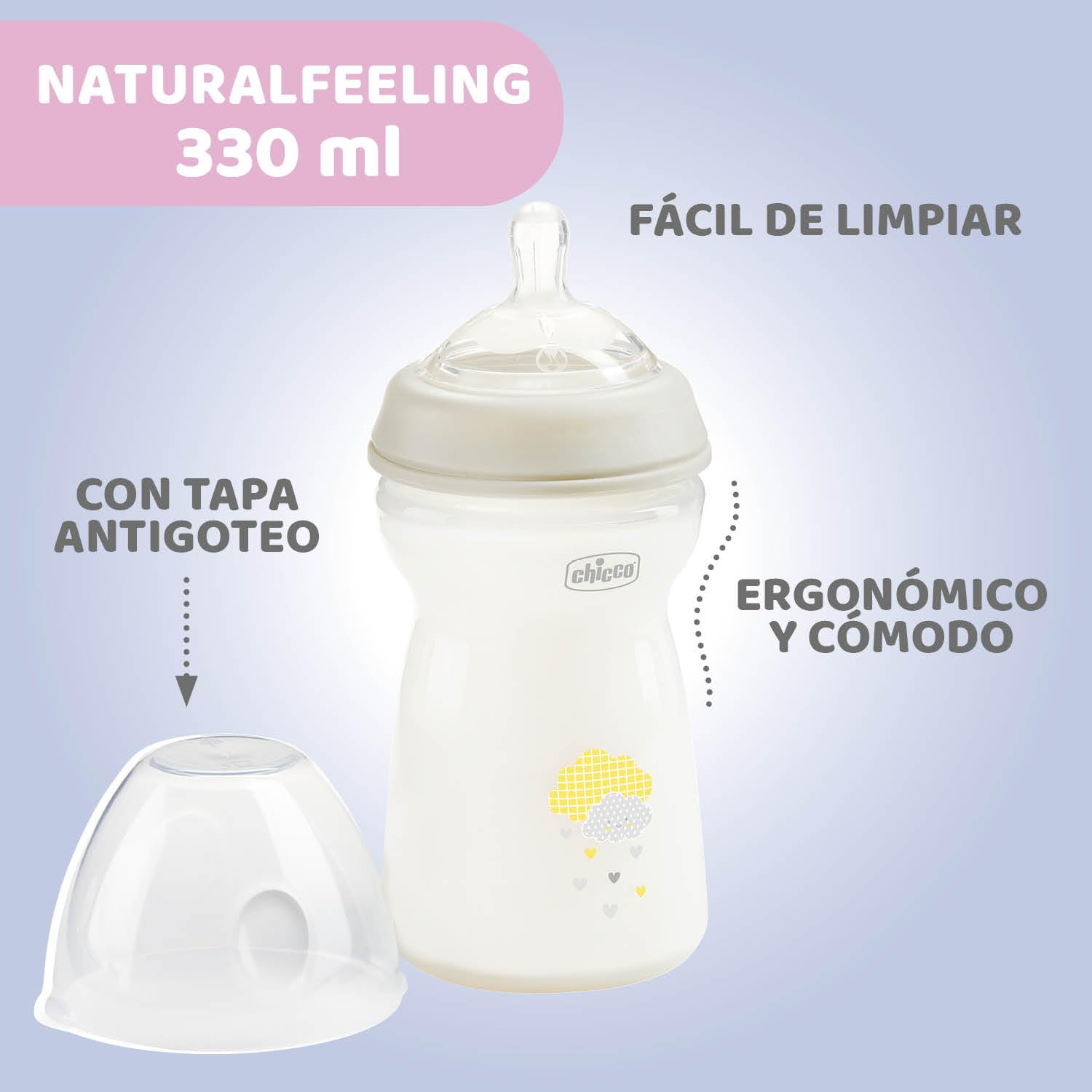 Chicco Naturalfeeling Bottle 330Ml Fast Flow 6M+ Silicone, NEUtral- Damage Box