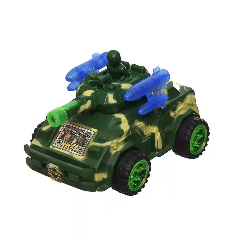 Plastic bump and go armed tank with light and sound system for boys - multi color