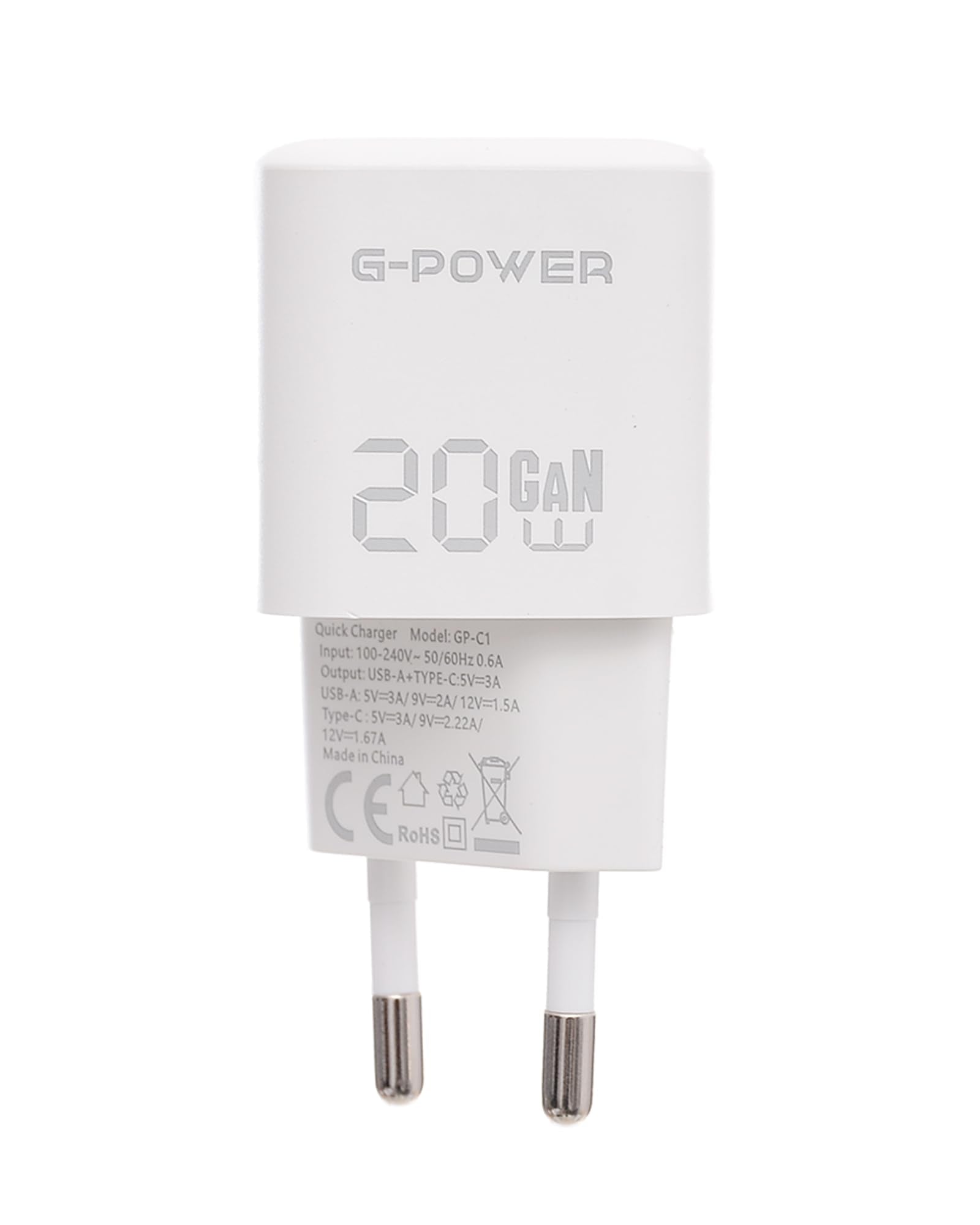 G-Power GP-C1 20W Dual USB Charger (USB-A and Usb-C) Qualcomm Quick Charge 3.0 Compatible with iPhone 14/14 Plus/14 Pro/14 Pro Max/13, Galaxy, Pixel 4/3, iPad/iPad - White