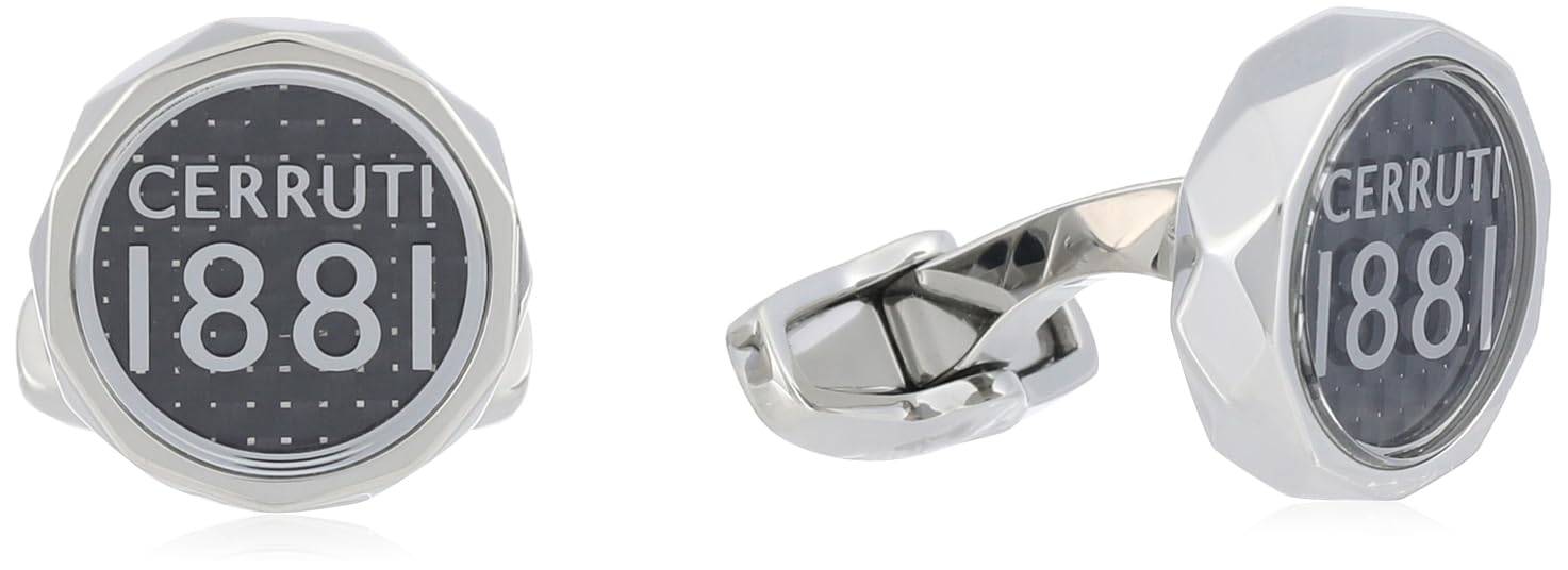 أزرار أكمام رجالية من سيروتي 1881 بشعار بارز – فضي وأسود