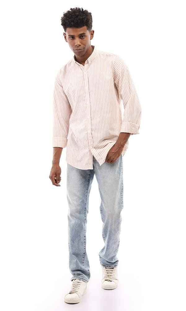 Ravin mens Ravin 95001 Bi-Tone Candy Stripes Elegant Shirt - White & Light Orange Shirt