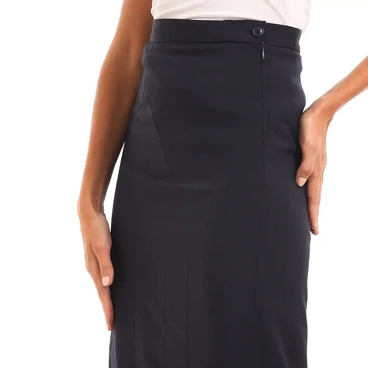 esla_Straight Fit Solid Maxi Skirt_Dark Blue - Safqqa Egypt