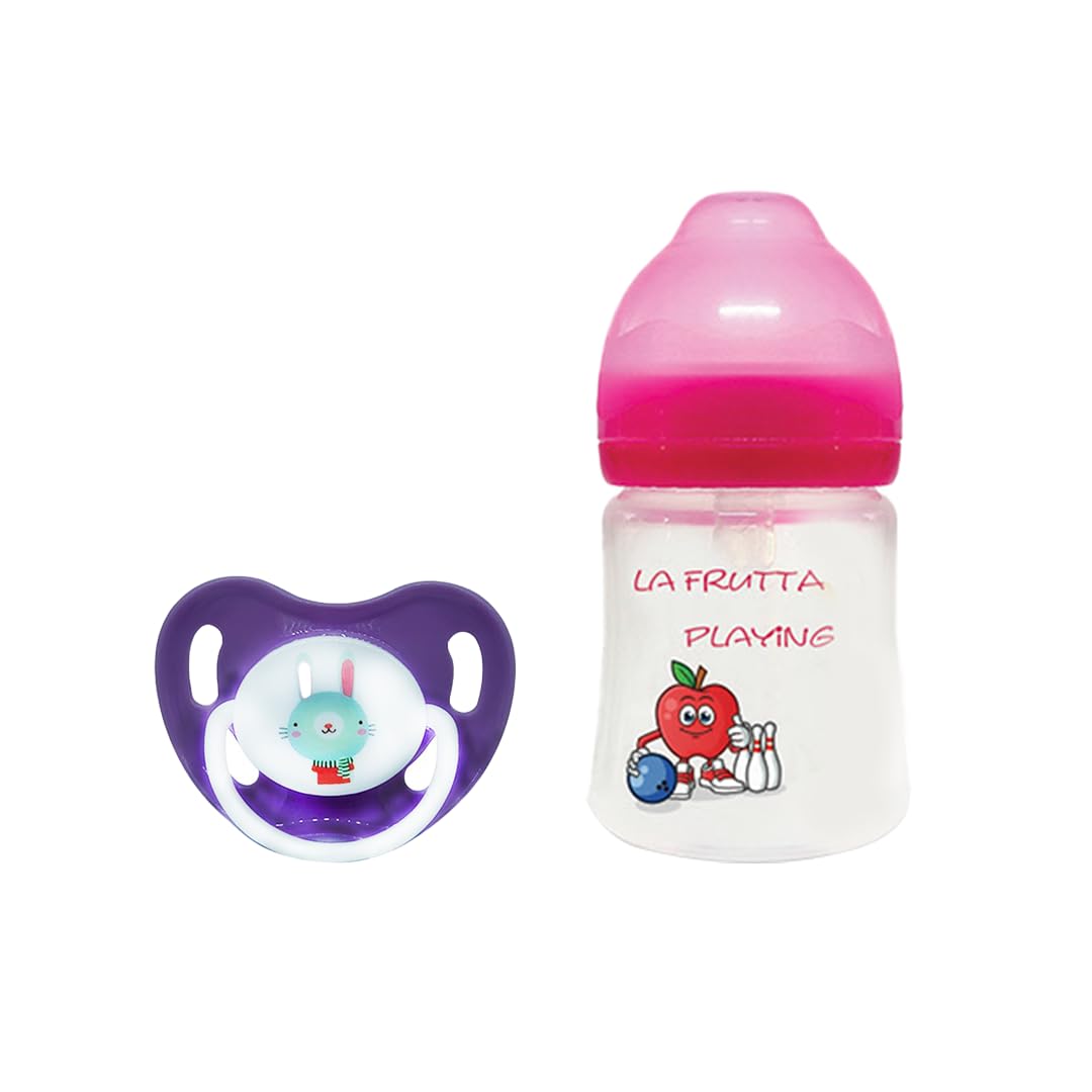 طقم لا فروتا يحتوي على زجاجة كلاسيكية من الزجاج بسعة 150 مل وحلمة تقويمية مناسبة للأطفال من عمر 0 إلى 6 أشهر. تم تصميمه لتوفير التغذية والراحة للطفل مع ضمان السلامة والنظافة.