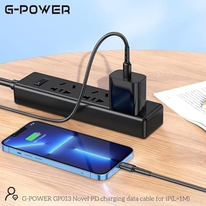 كابل شحن ونقل بيانات من نوع C إلى لايتنينج من G-Power GP013 بتصميم ذكي وكفاءة عالية لنقل البيانات لأجهزة متعددة بطول 1 متر وأقصى خرج 3.0 أمبير - أسود