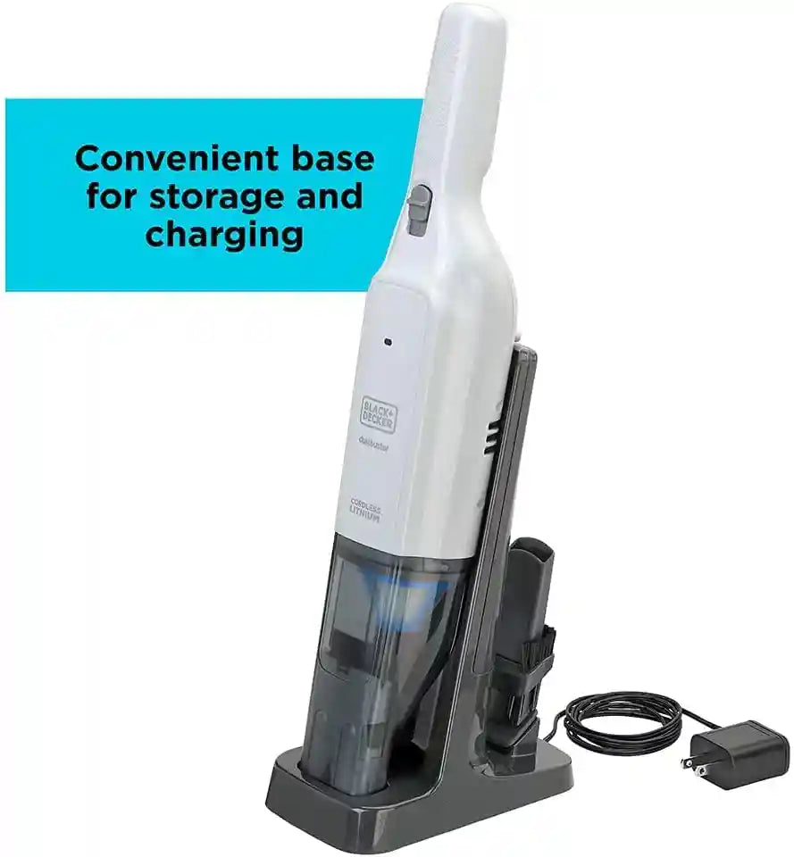 Black & Decker Cordless 12V Handheld Dustbuster Vacuum, 18 Air Watts,10 Mins Runtime, Ultra Wide Extendable Nozzle, 1.5Ah Battery, White, HLVC315J11-GB, - Safqqa Egypt
