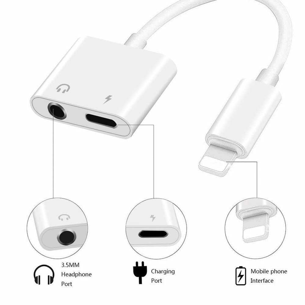 Keendex KX 2473 Lightning 2 in 1 3.5mm Earphone Audio & Charger Splitter Compatible for iPhone/iPad/iPod - White