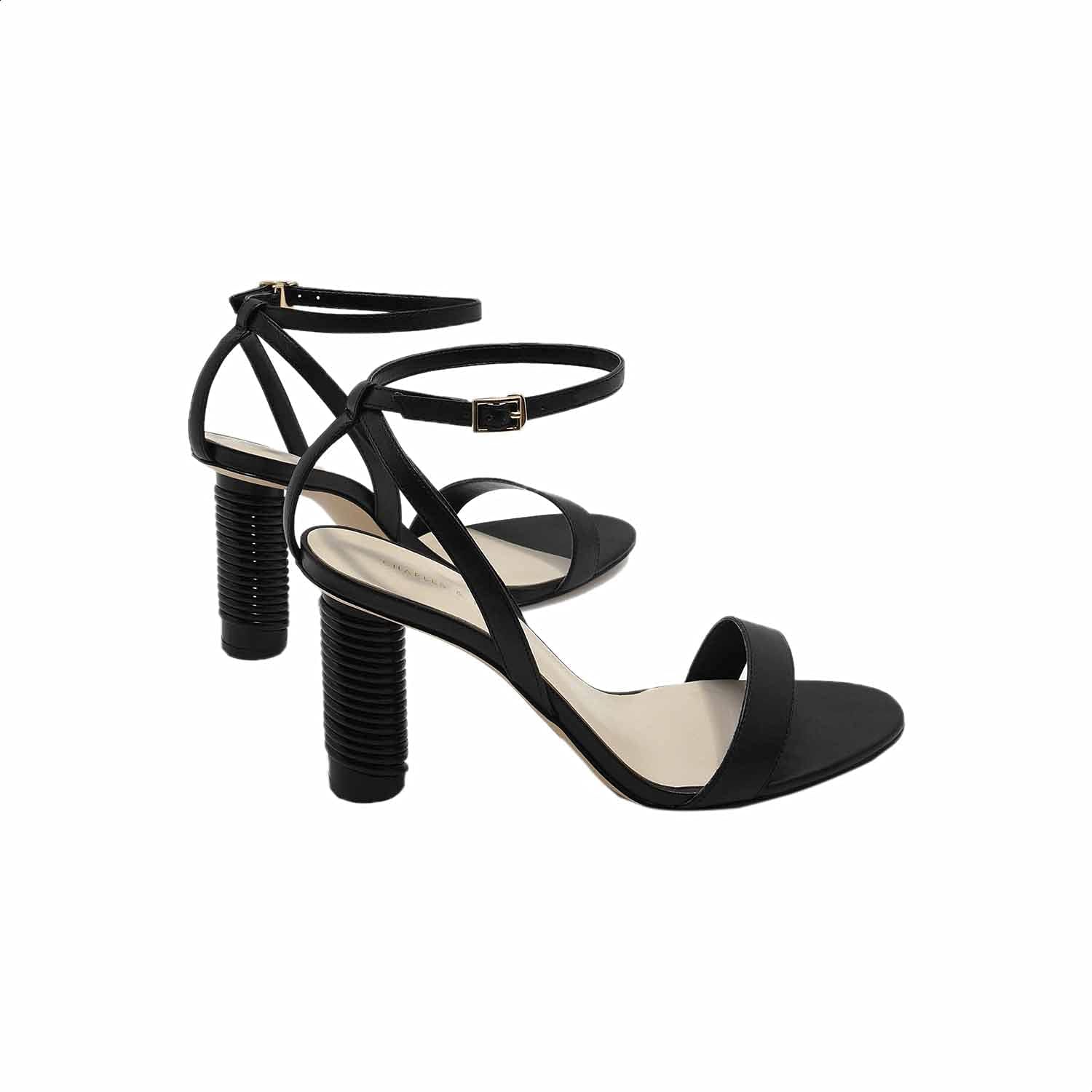 CHARLES & KEITH Women’s Faux Leather Open-Toe Ankle-Strap Block Heel Sandals